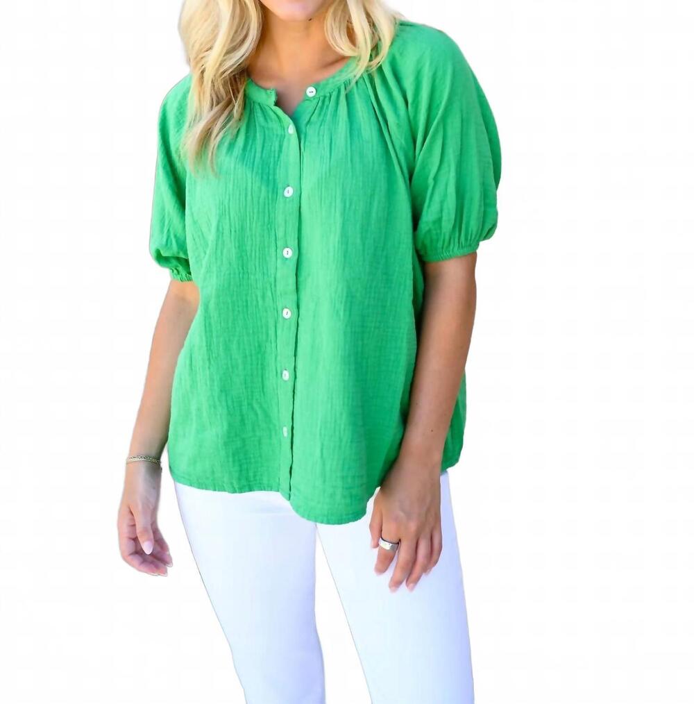 NEW ELAN gauze top in emerald